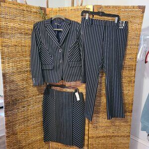 3 Piece Suit NWT NY&C  7th Ave. Design Studio Blue White Strip Sz 12P $205